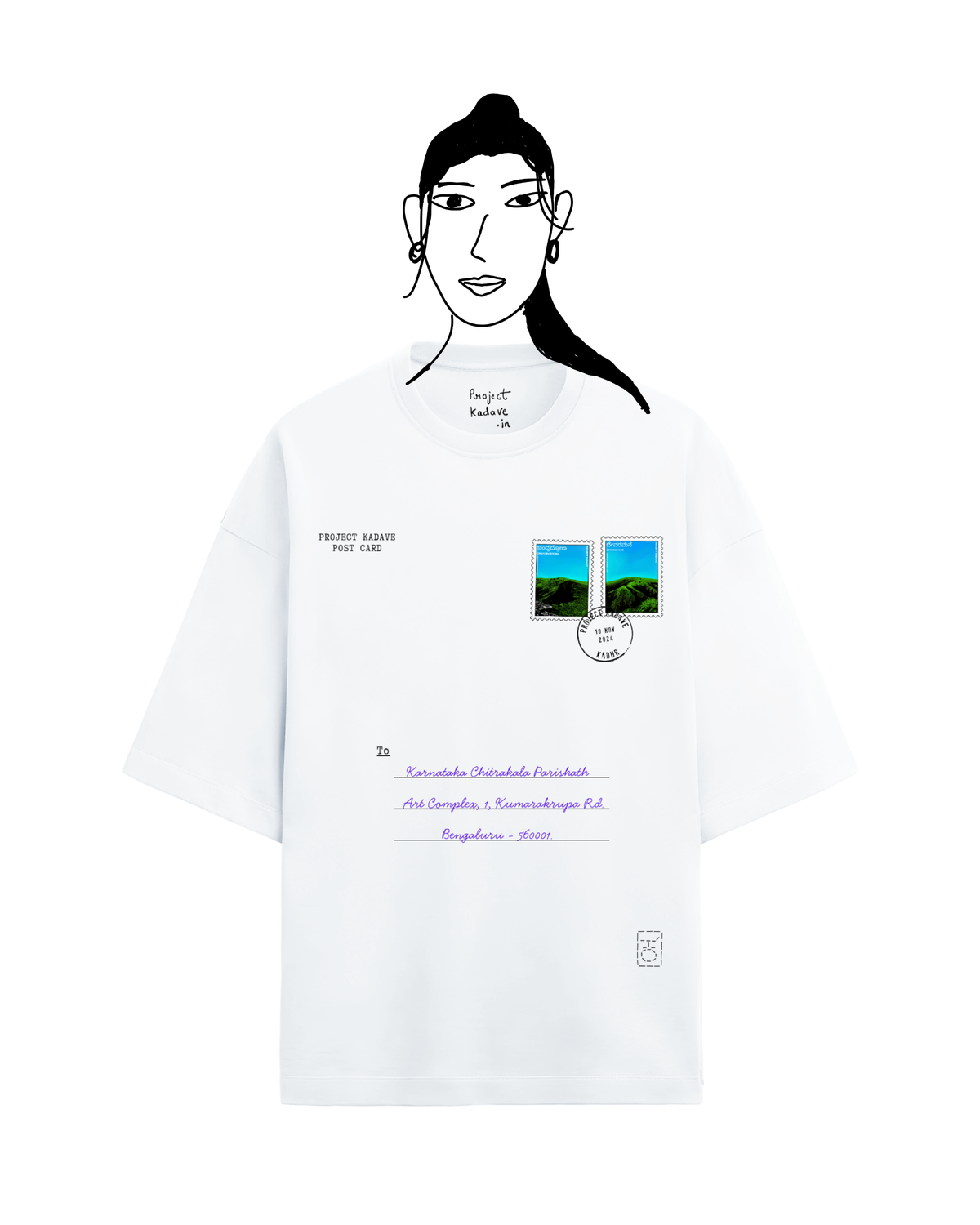 Post-card 2 terry oversized tee in white